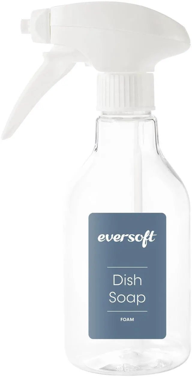 Main image of Eversoft Foaming Jet Dish Soap Spray Trigger Bottle, 350 ml (12.0 oz), Clear, for Kitchen/Bathroom/Office/RV/Airbnb, Sealed Refill Cartridges Sold Separately