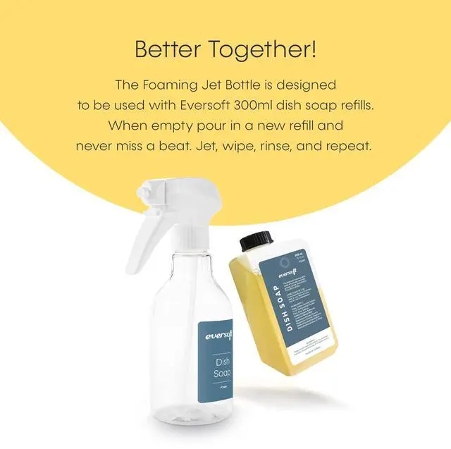 Alt view image 4 of 6 - Eversoft Foaming Jet Dish Soap Spray Trigger Bottle, 350 ml (12.0 oz), Clear, for Kitchen/Bathroom/Office/RV/Airbnb, Sealed Refill Cartridges Sold Separately