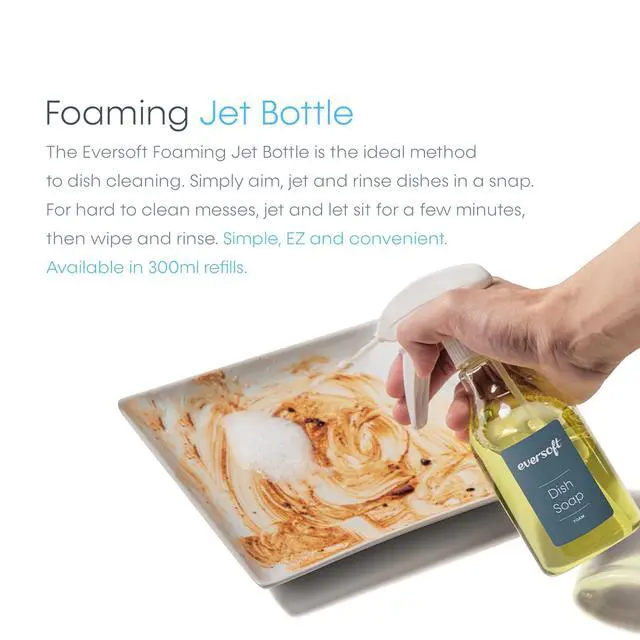 Alt view image 2 of 6 - Eversoft Foaming Jet Dish Soap Spray Trigger Bottle, 350 ml (12.0 oz), Clear, for Kitchen/Bathroom/Office/RV/Airbnb, Sealed Refill Cartridges Sold Separately