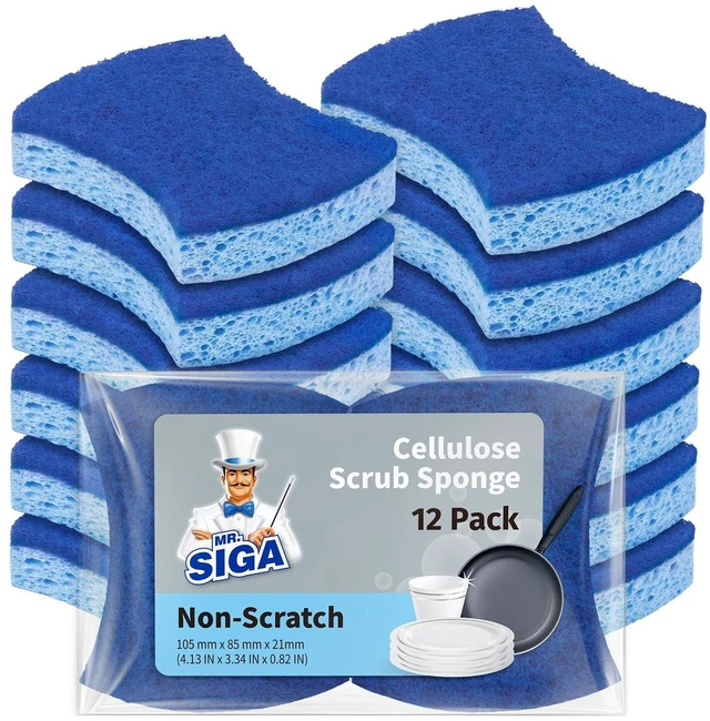 Main image of MR.SIGA Non-Scratch Cellulose Scrub Sponge Dual-Sided Dish Sponge 12 Pack