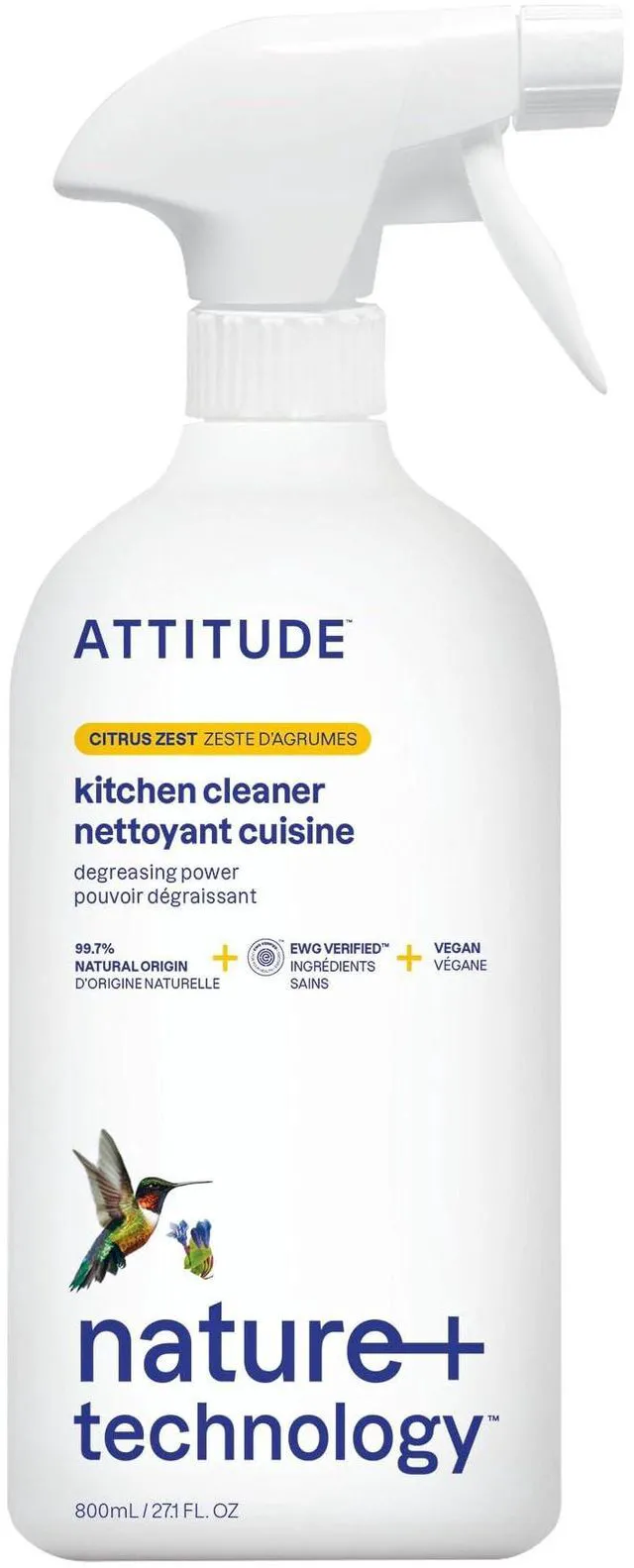 Main image of ATTITUDE Kitchen Cleaner Spray, 27.1 Fl Oz, EWG Verified, Degreaser Spray, Plant-Based & Vegan, Citrus Zest Scent
