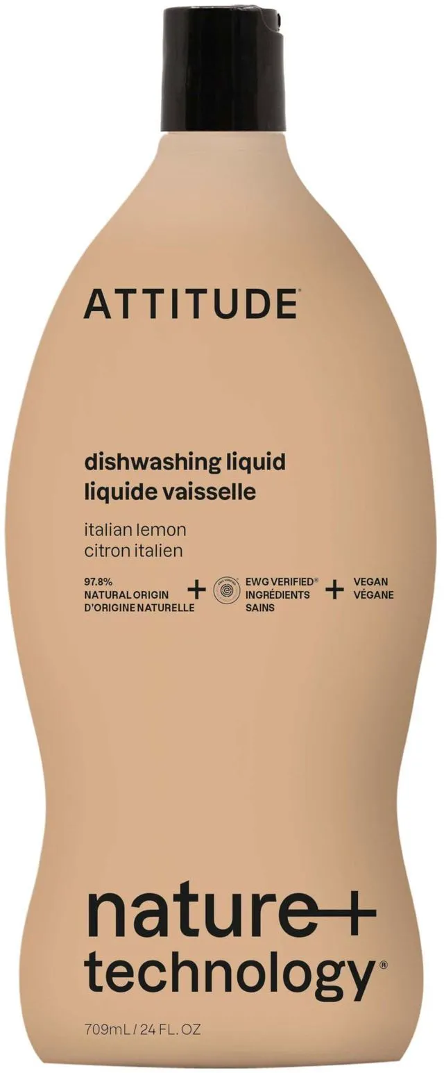 Main image of ATTITUDE Dish Soap, EWG Verified, Plant-Based & Vegan Dishwashing Liquid, Naturally Derived, Italian Lemon Scent, 24 Fl Oz