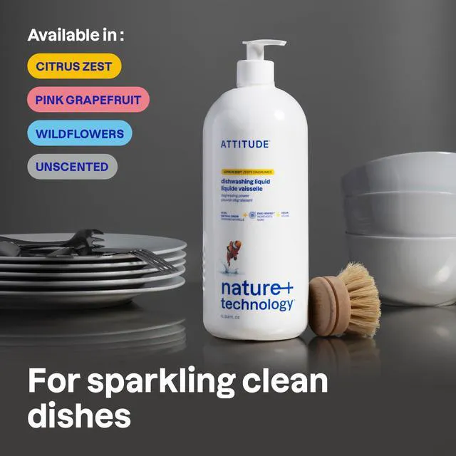 Alt view image 3 of 6 - ATTITUDE Dish Soap, EWG Verified, Plant-Based & Vegan Dishwashing Liquid, Naturally Derived, Citrus Zest Scent, 33.8 Fl Oz