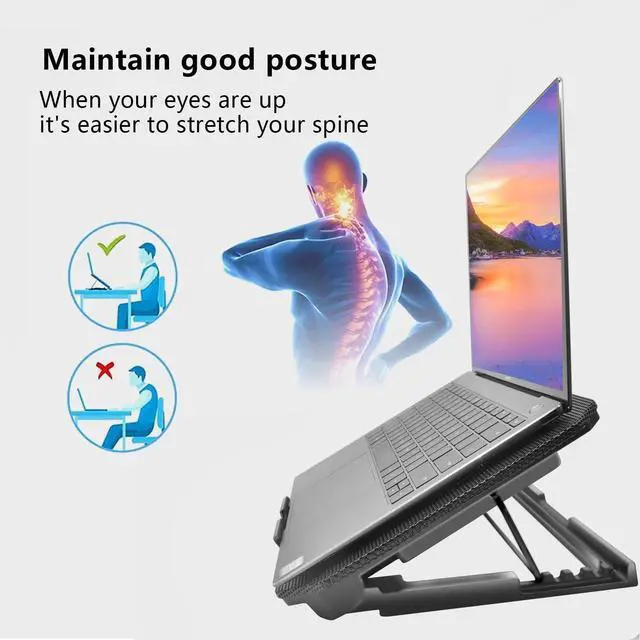 Alt view image 2 of 7 - Laptop Cooling Pad with 2 Quiet Fans, LED Lights, 2 USB Ports, 5 Height Adjustable Speed Mounts, Metal Mesh Design, for 9-17 inch Laptops (Black)