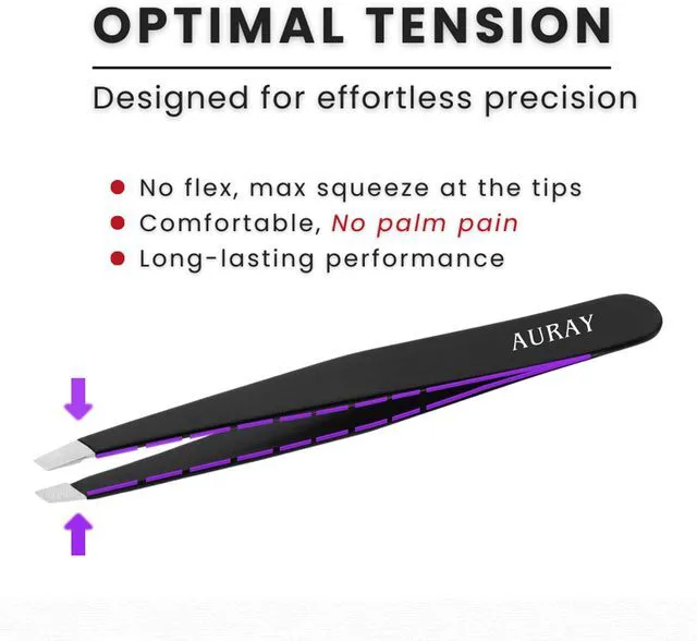 Alt view image 3 of 7 - Stainless Steel Eyebrow and Facial Hair Removal Tweezers with Slanted Tip for Easy Plucking, for Men & Women, Black by AURAY