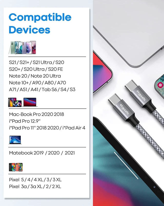 Alt view image 3 of 6 - Etguuds USB-C to USB-C Cable 2ft 2-Pack 60W Fast Charging