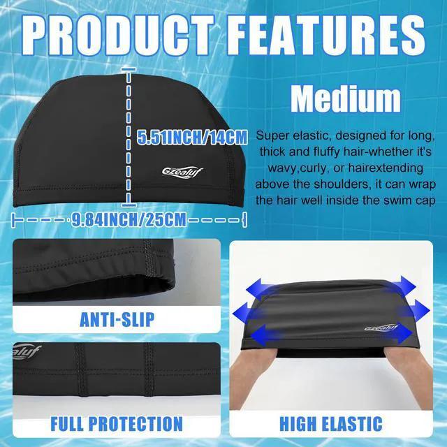 Alt view image 7 of 7 - High Elasticity Fabric Swim Cap One Size for Women, Girls, Men, Kids - Breathable, Keeps Hair Clean for Long & Short Hair