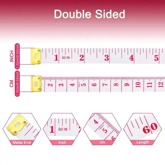 Alt view image 6 of 7 - GDMINLO 3 Pack Retractable Tape Measure 60-Inch/1.5M, Small Push Button, Double Scale Rulers, for Body Fabric Sewing Tailor Cloth Knitting Craft Weight Loss
