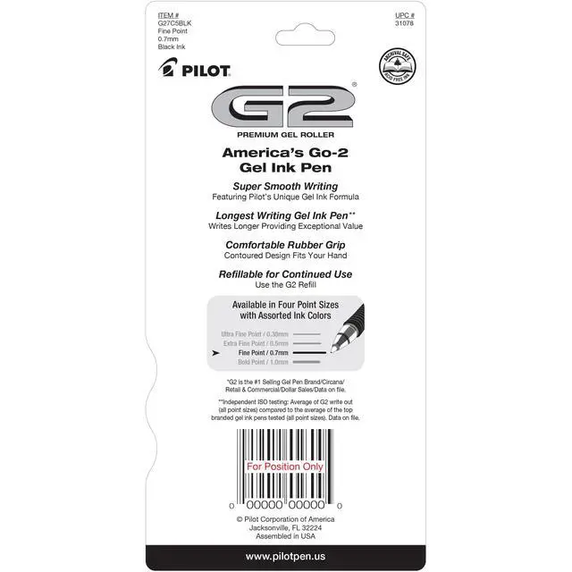 Alt view image 4 of 6 - Pilot G2 Fine Point 0.7mm Gel Pens, Black Ink, 5-Pack
