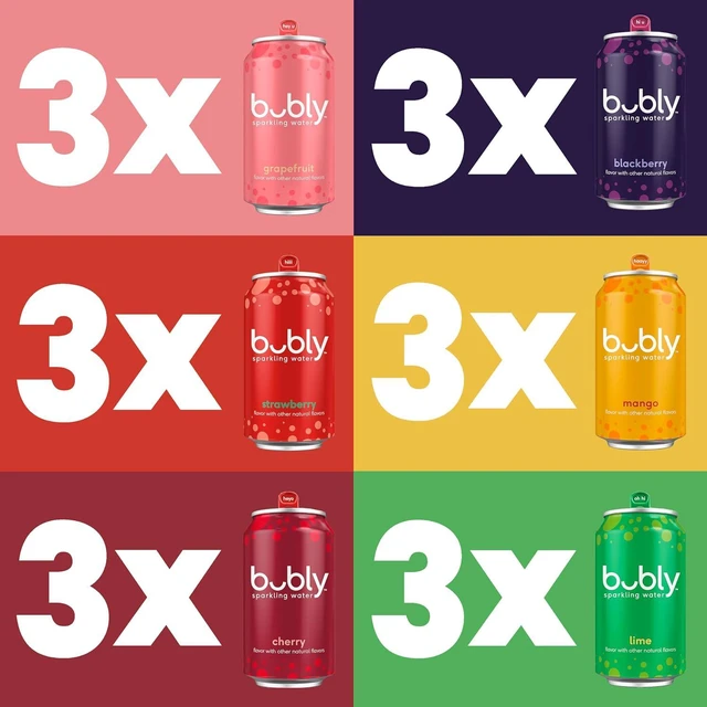 Alt view image 3 of 7 - Bubly Sparkling Water, 6 Flavor Variety Pack, 12Fl Oz Cans, 18-Pack