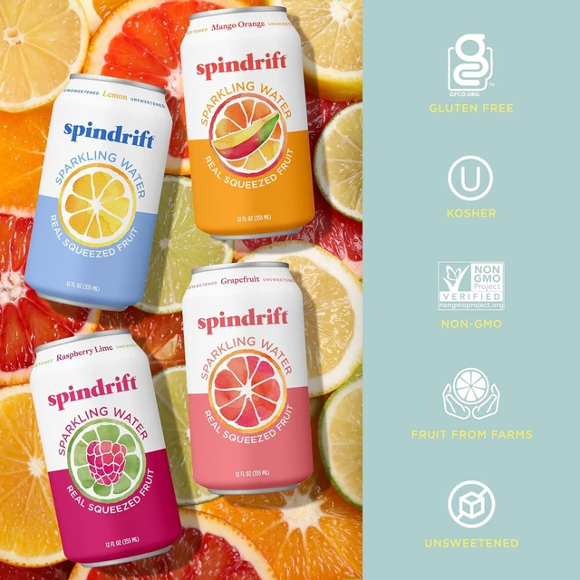 Alt view image 5 of 6 - Spindrift Sparkling Water 4 Flavor Variety Pack, Real Squeezed Fruit, 12 Fl Oz (Pack of 20)