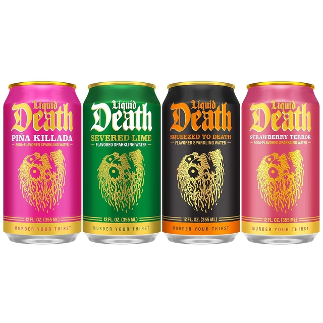 Alt view image 2 of 5 - Liquid Death Soda-Flavored Sparkling Water, 4 Flavors (Lime, Orange, Strawberry, Pia Killada), 12 Fl Oz, Pack of 12