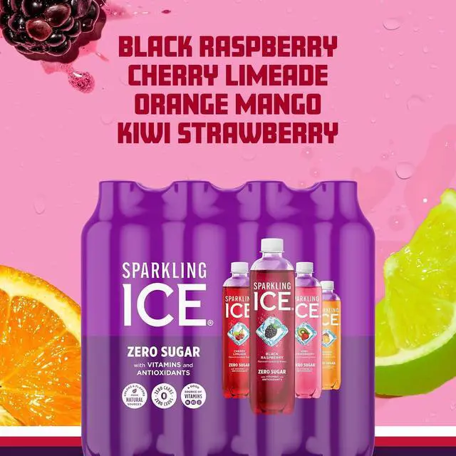 Alt view image 6 of 6 - Sparkling Ice Purple Variety Pack Zero Sugar Flavored Water with Vitamins and Antioxidants, 17fl oz,12Count (Black Raspberry,Cherry Limeade,Orange Mango,Kiwi Strawberry)