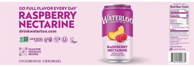 Alt view image 6 of 6 - Waterloo Sparkling Water, Raspberry Nectarine, 12 Fl Oz Cans (Pack of 12)