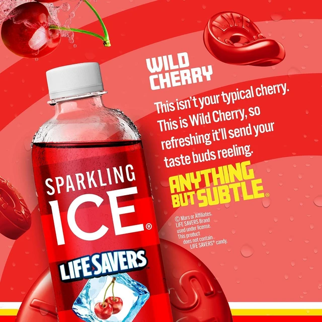 Alt view image 7 of 7 - Sparkling Ice LIFESAVERS Wild Cherry Zero Sugar Flavored Sparkling Water, with Vitamins and Antioxidants, No Artificial Dyes, Low Calorie, 17 fl oz Bottles (Pack of 12)