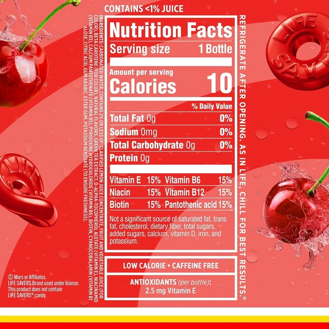 Alt view image 3 of 7 - Sparkling Ice LIFESAVERS Wild Cherry Zero Sugar Flavored Sparkling Water, with Vitamins and Antioxidants, No Artificial Dyes, Low Calorie, 17 fl oz Bottles (Pack of 12)