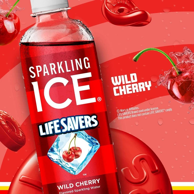 Alt view image 2 of 7 - Sparkling Ice LIFESAVERS Wild Cherry Zero Sugar Flavored Sparkling Water, with Vitamins and Antioxidants, No Artificial Dyes, Low Calorie, 17 fl oz Bottles (Pack of 12)