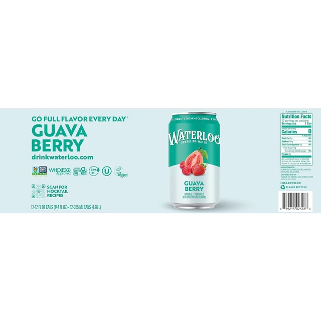Alt view image 4 of 6 - Waterloo Sparkling Water Guava Berry 12 Fl Oz Cans (Pack of 12)