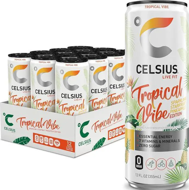 Main image of CELSIUS Sparkling Tropical Vibe 12 Fl Oz (Pack of 12) Functional Essential Energy Drink