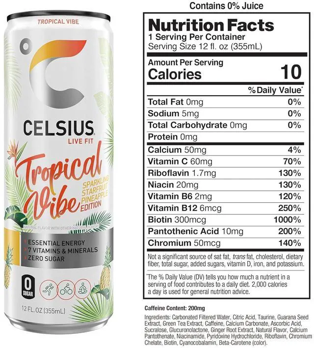 Alt view image 2 of 5 - CELSIUS Sparkling Tropical Vibe 12 Fl Oz (Pack of 12) Functional Essential Energy Drink