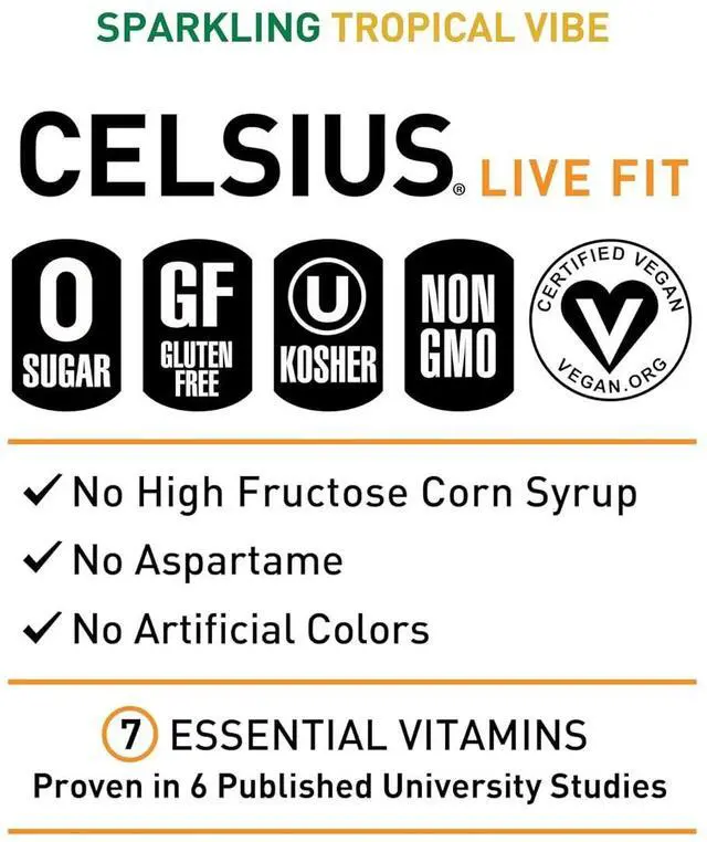 Alt view image 3 of 5 - CELSIUS Sparkling Tropical Vibe 12 Fl Oz (Pack of 12) Functional Essential Energy Drink