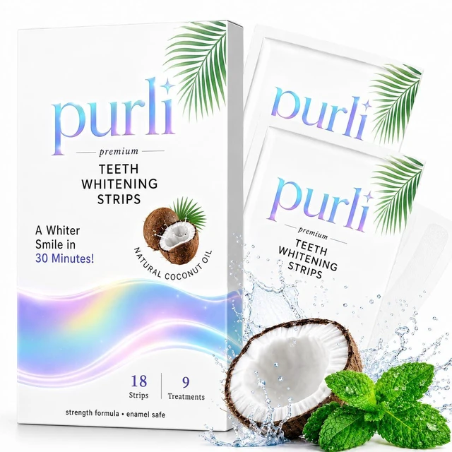 Main image of Purli Professional Whitening Strips 9-Day Treatment, Natural Coconut Oil, for Sensitive People, Gum & Enamel Safe, Dry Strip