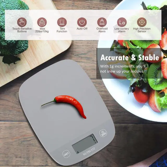 Alt view image 2 of 6 - NUTRI FIT 11lb Digital Food Scale, Grams & Ounces, Grey
