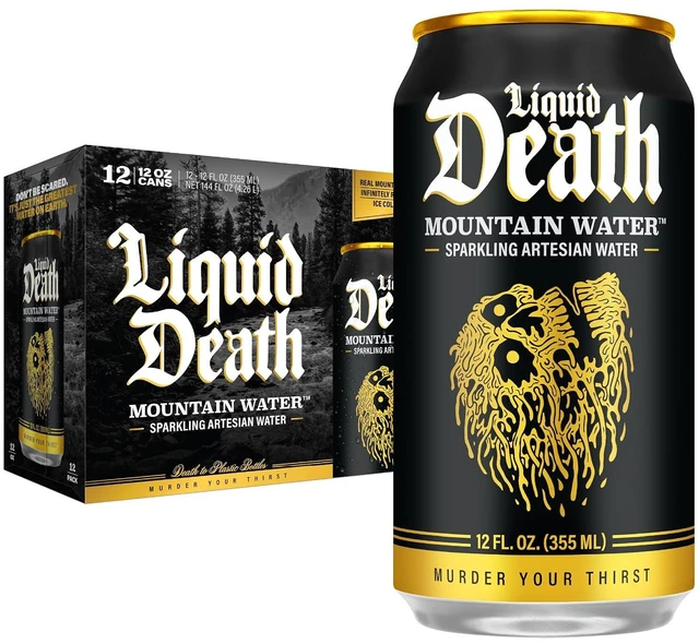 Main image of Liquid Death Sparkling Mountain Water, 12Fl Oz (Pack of 12), Real Mountain Source, Ice-Cold Cans, Infinitely Recyclable