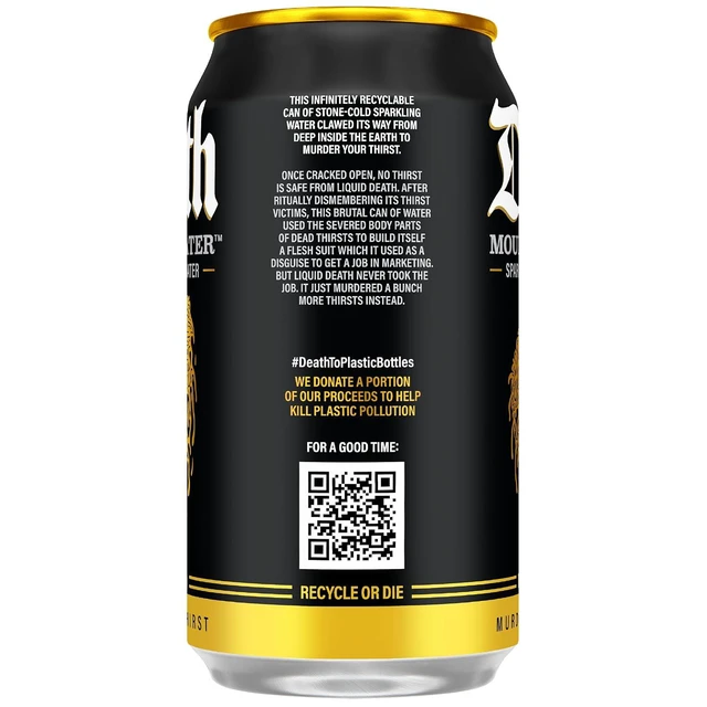Alt view image 4 of 6 - Liquid Death Sparkling Mountain Water, 12Fl Oz (Pack of 12), Real Mountain Source, Ice-Cold Cans, Infinitely Recyclable
