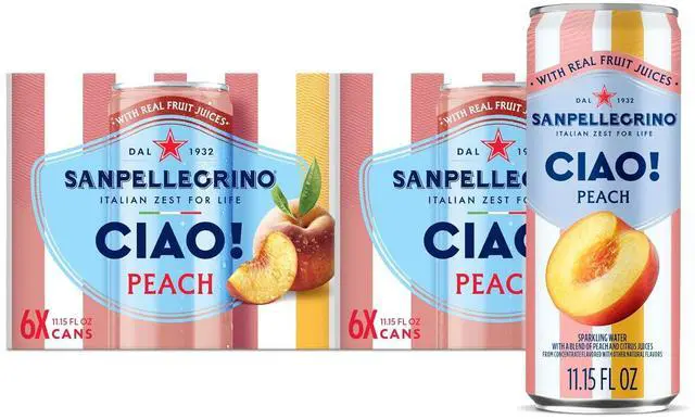 Main image of Sanpellegrino CIAO Peach Sparkling Water, Real Fruit Juice, 24 Pack