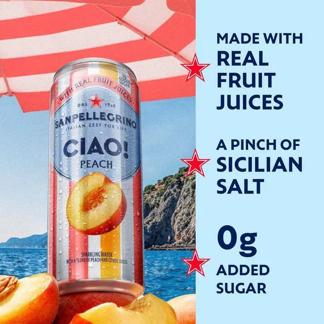 Alt view image 2 of 6 - Sanpellegrino CIAO Peach Sparkling Water, Real Fruit Juice, 24 Pack