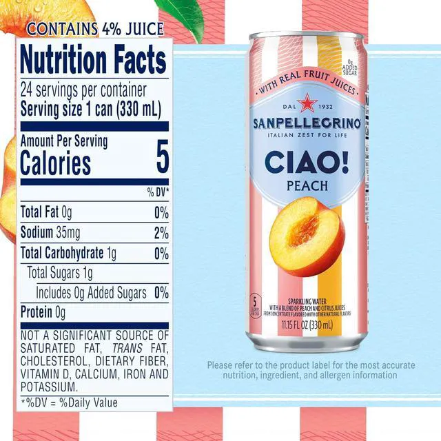 Alt view image 5 of 6 - Sanpellegrino CIAO Peach Sparkling Water, Real Fruit Juice, 24 Pack
