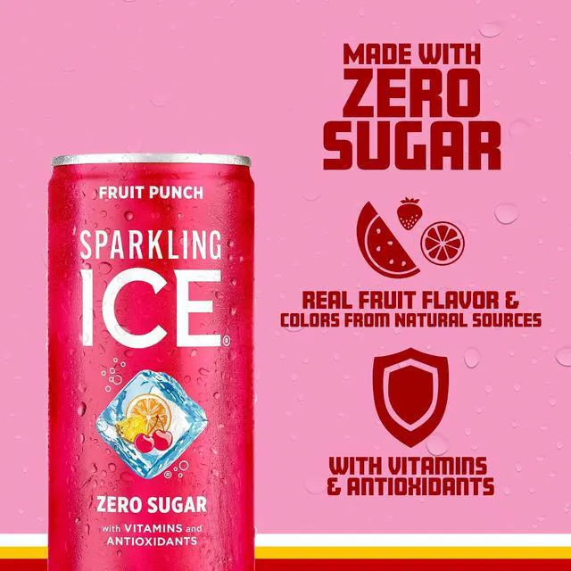 Alt view image 3 of 5 - Sparkling Ice Fruit Punch Sparkling Water Zero Sugar, 7.5 fl oz Mini Cans (Pack of 10) with Antioxidants and Vitamins
