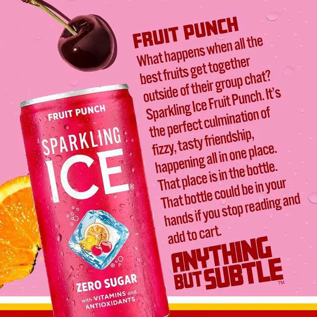 Alt view image 2 of 5 - Sparkling Ice Fruit Punch Sparkling Water Zero Sugar, 7.5 fl oz Mini Cans (Pack of 10) with Antioxidants and Vitamins