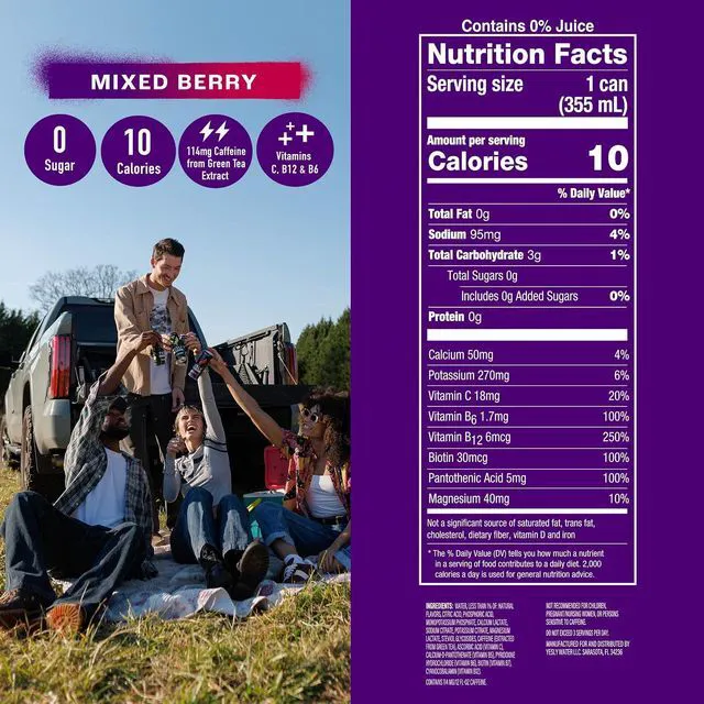 Alt view image 3 of 6 - Yesly Energy Drink Variety Pack, Naturally Flavored Sparkling with Electrolytes, Magnesium, Potassium, Vitamin C, B6 & B12, Natural Caffeine from Green Tea, 12 Fl Oz Cans