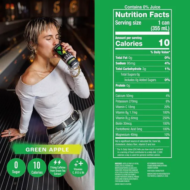 Alt view image 2 of 6 - Yesly Energy Drink Variety Pack, Naturally Flavored Sparkling with Electrolytes, Magnesium, Potassium, Vitamin C, B6 & B12, Natural Caffeine from Green Tea, 12 Fl Oz Cans