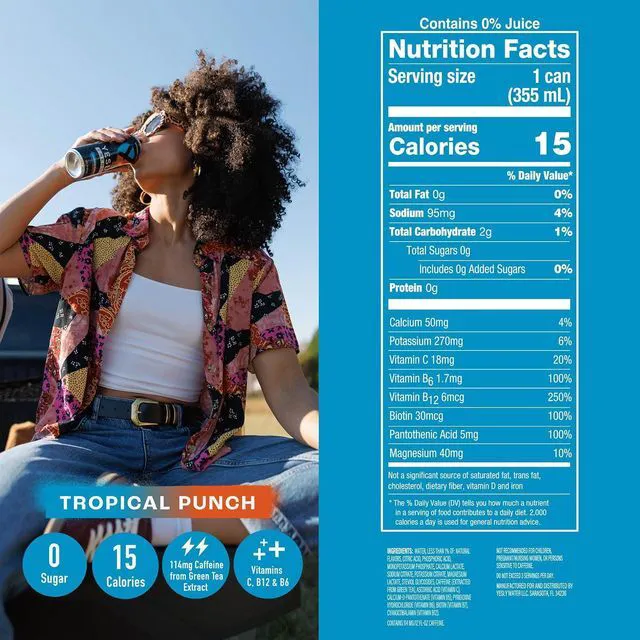 Alt view image 4 of 6 - Yesly Energy Drink Variety Pack, Naturally Flavored Sparkling with Electrolytes, Magnesium, Potassium, Vitamin C, B6 & B12, Natural Caffeine from Green Tea, 12 Fl Oz Cans