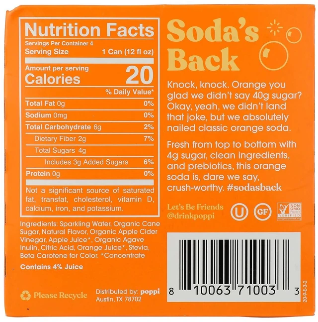 Alt view image 4 of 5 - Poppi Orange Prebiotic Soda 4 Pack