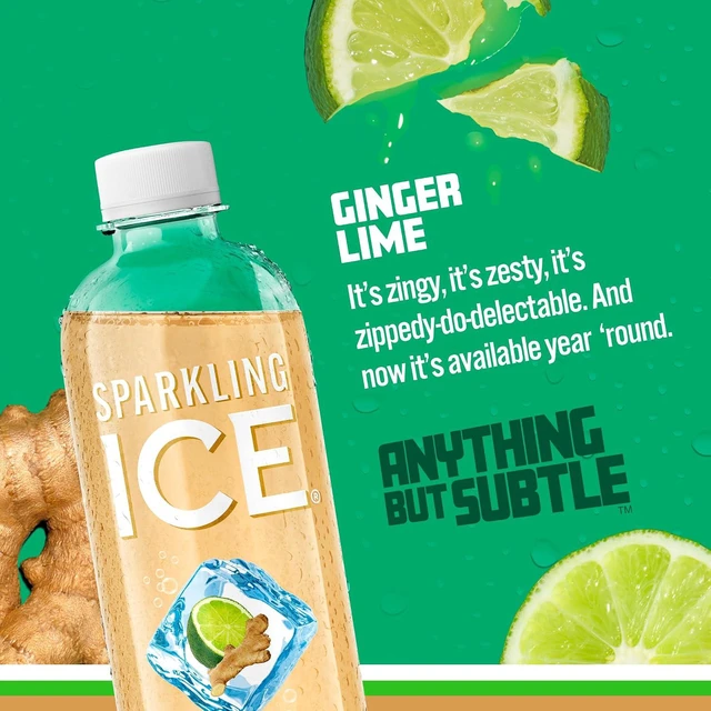 Alt view image 4 of 6 - Sparkling Ice Ginger Lime Sparkling Water, Zero Sugar, with Vitamins & Antioxidants, Low Calorie, 17fl oz Bottles (Pack of 12)