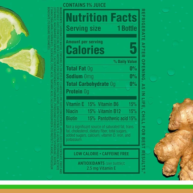 Alt view image 5 of 6 - Sparkling Ice Ginger Lime Sparkling Water, Zero Sugar, with Vitamins & Antioxidants, Low Calorie, 17fl oz Bottles (Pack of 12)