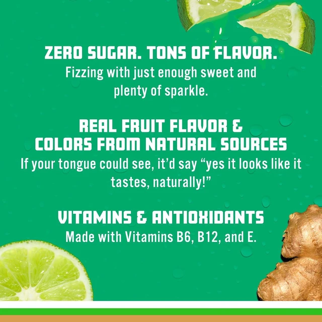 Alt view image 6 of 6 - Sparkling Ice Ginger Lime Sparkling Water, Zero Sugar, with Vitamins & Antioxidants, Low Calorie, 17fl oz Bottles (Pack of 12)