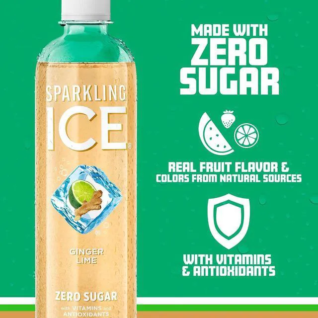 Alt view image 3 of 6 - Sparkling Ice Ginger Lime Sparkling Water, Zero Sugar, with Vitamins & Antioxidants, Low Calorie, 17fl oz Bottles (Pack of 12)