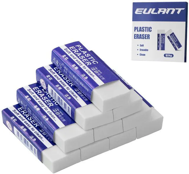 Main image of 2B Pencil Erasers, White, 10Pieces, for School Kids