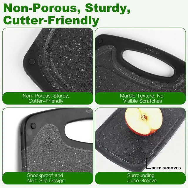 Alt view image 6 of 6 - 5" x 7.7" Plastic Cutting Board, Natural Food Grade, BPA Free, Non-Slip with Juice Groove, Dishwasher Safe, Double-Sided, Dark Grey