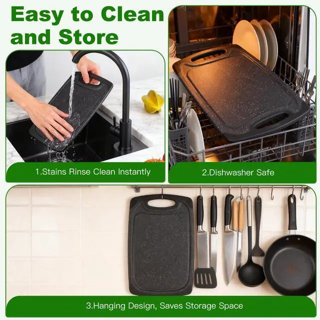 Alt view image 4 of 6 - 5" x 7.7" Plastic Cutting Board, Natural Food Grade, BPA Free, Non-Slip with Juice Groove, Dishwasher Safe, Double-Sided, Dark Grey