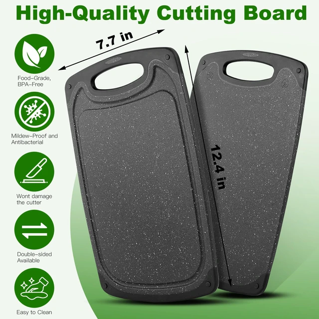 Alt view image 2 of 6 - 5" x 7.7" Plastic Cutting Board, Natural Food Grade, BPA Free, Non-Slip with Juice Groove, Dishwasher Safe, Double-Sided, Dark Grey