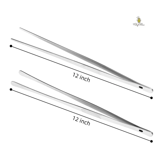 Alt view image 3 of 7 - ChefBee 2PCS 12" Stainless Steel Kitchen Tongs and Tweezers with Serrated Tips