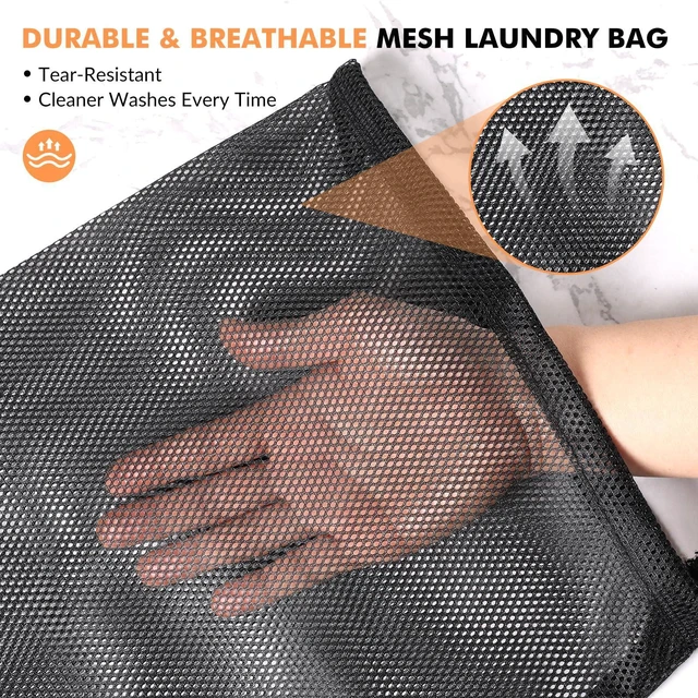 Alt view image 4 of 6 - 2 Pack Heavy Duty Mesh Laundry Bags with Drawstring, Large & Small, for Travel, College, Dorms, Sports, Family - Black