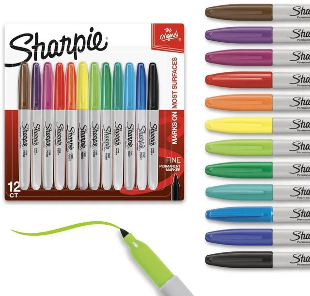 Main image of Sharpie Fine Tip Permanent Markers, 12 Count, Quick Drying, Fade Resistant, Arts & Crafts, Desk, Office Supplies