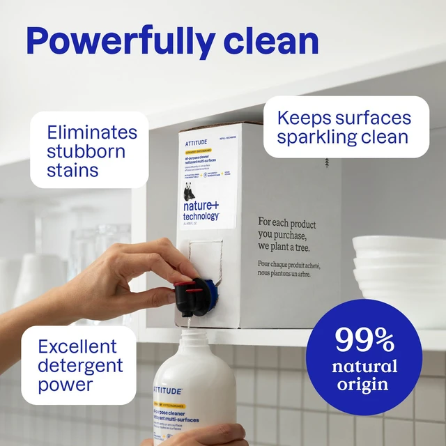 Alt view image 6 of 6 - ATTITUDE All-Purpose Cleaner Refill, EWG Verified, Plant-Based & Vegan, Multi-Surface Cleaning Spray, Citrus Zest Scent, 67.6 Fl Oz